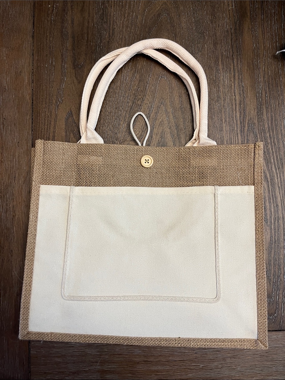 Canvas & Jute Two-Tone Tote Bag in Cream and Brown